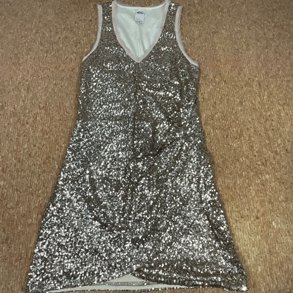 Ali Ro Gold Sequin Ruched V-Neck Dress Women’s M Party Cocktail Holiday Glam - Picture 9 of 9